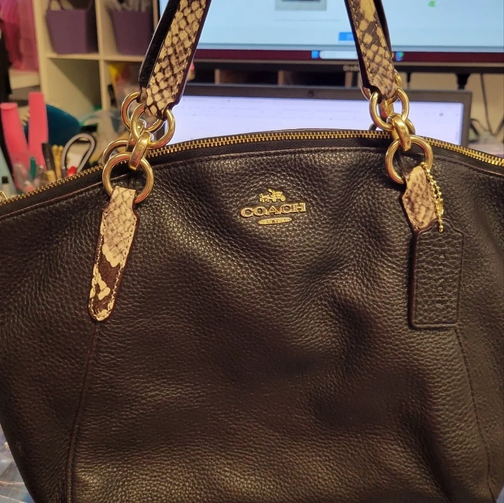 Coach F25979 Black Leather Satchel with Silver Hardware